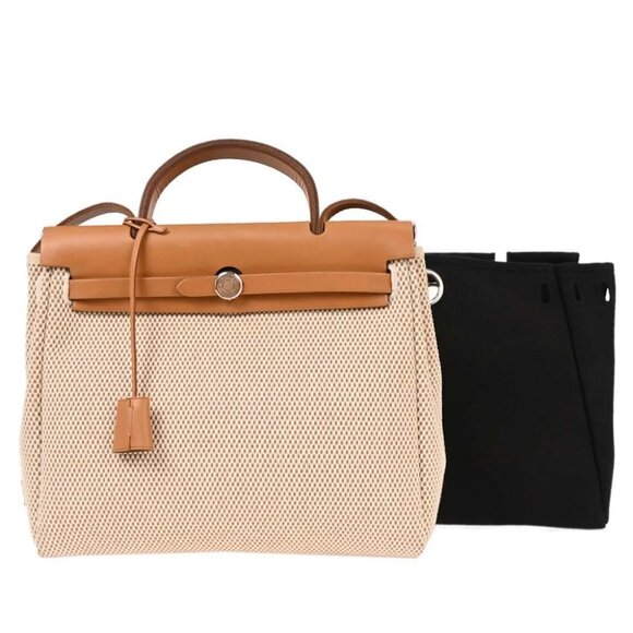 Hermes Beige Black Toile GM Officier Herbag PM 2 in 1 Handbag - Picture 1 of 10